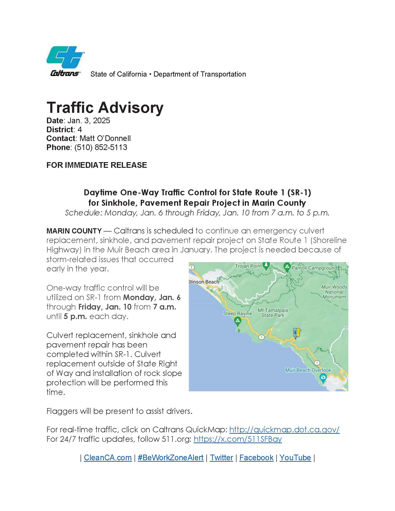 Traffic Advisory 1/3/2025